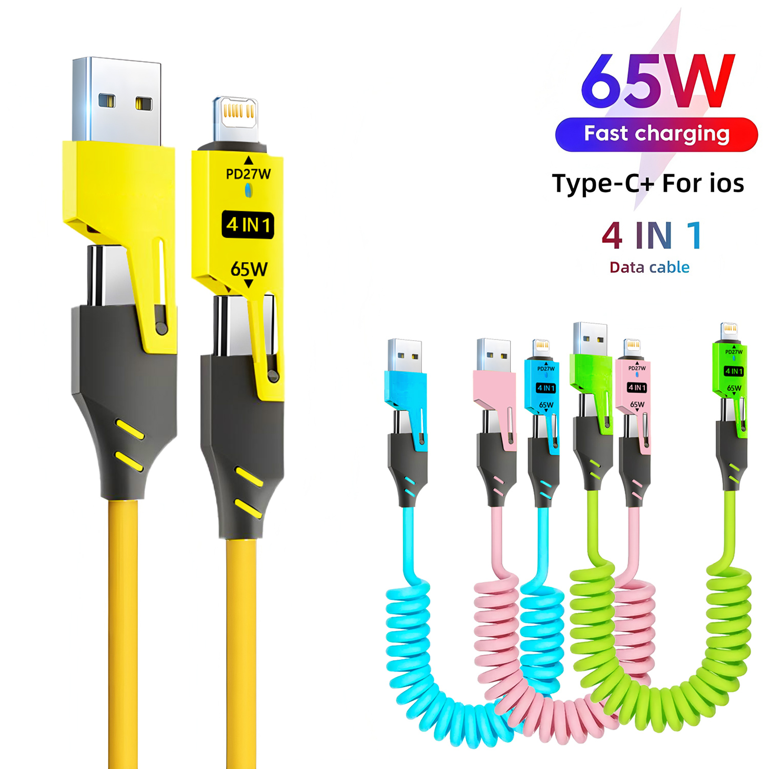 Câble USB-C 4-en-1 – USB-C, Lightning et USB-A – PD65W